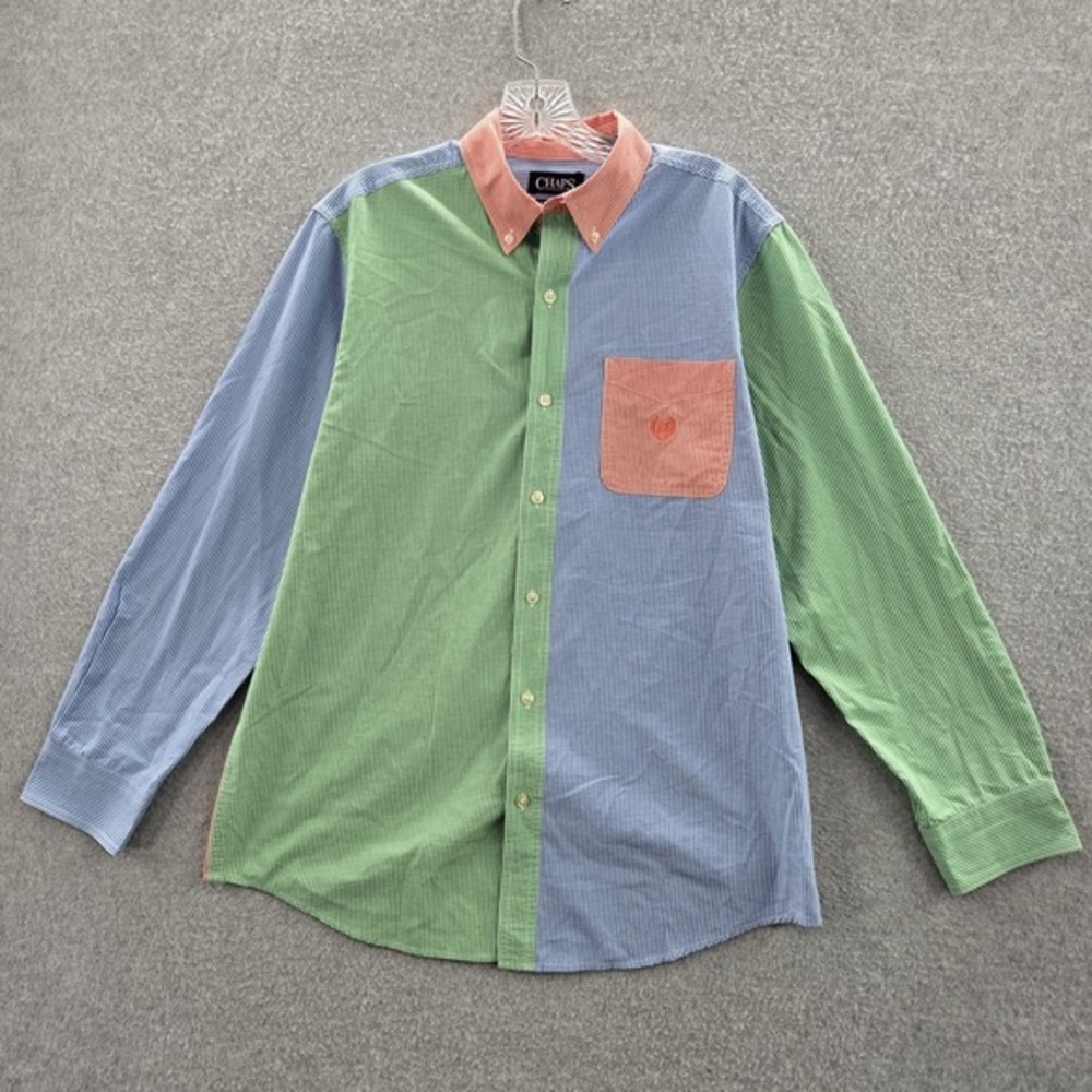 Chaps Men Button Up Shirt Medium Green Y2K Gingham Plaid Easter Colorway
